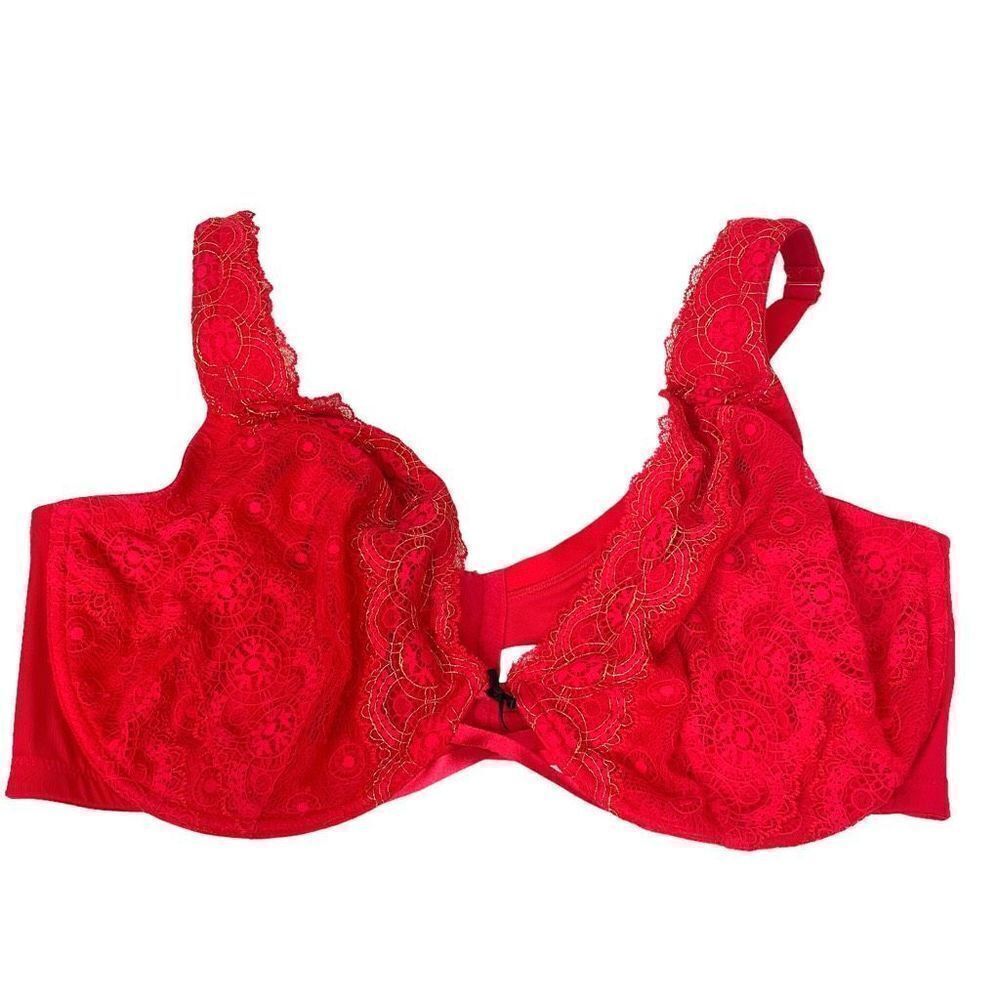 Cacique plunge lace bra size 44G red‎ sexy unpadded